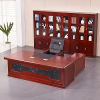 金扎特大班台办公桌总裁桌组合简约现代老板桌椅 红胡桃色 1.6*0.8米班台(含副柜、小柜)