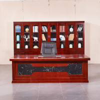 金扎特大班台办公桌总裁桌组合简约现代老板桌椅 红胡桃色 1.8*0.9米班台(含副柜、小柜)