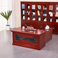 金扎特大班台办公桌总裁桌组合简约现代老板桌椅 红胡桃色 2.4*1.2米班台(含副柜、小柜)