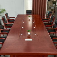 京中柜新款会议桌长桌油漆桌椅组合大型木皮会议室桌椅可定制实木皮 5*1.8米