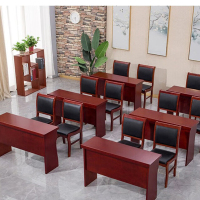 金扎特 三人会议桌长条桌培训桌油漆实木贴皮会议桌椅组合学习桌课桌1.8米*40背板