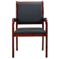 京中柜实木会议椅 480*500*900mm职员木质西皮椅培训椅桦木办公椅 带扶手将军椅