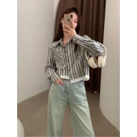 新款韩式衬衫衣服秋季女装不规则条纹上衣女