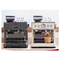 百胜图 双加热半自动咖啡机家用意式研磨一体机 石墨黑