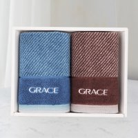 洁丽雅(Grace)抗菌毛巾2条装纯棉加厚毛圈细条纹毛巾礼盒装 100g/条 棕色+蓝色