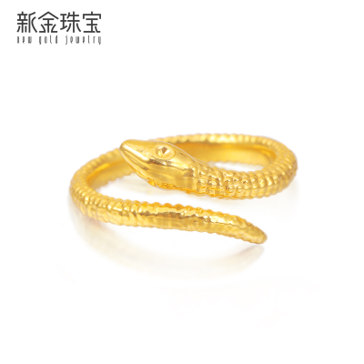 新金珠宝 黄金戒指女 硬金蛇形指环简约个性女戒纯金首饰送女友1042