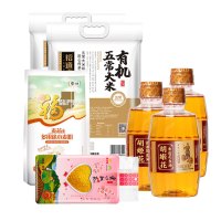 福满多组合米面粮油套餐B款 胡姬花花生油400ml*3有机五常大米2.5kg*2金龙鱼爱心小米400g福临门麦芯粉1kg