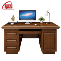 DXBG办公桌台式电脑桌办公室中式家用书桌写字台单人D款胡桃色1.4米(电脑款)