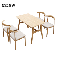汉诺鑫威新中式餐桌食堂简约现代商用卡座桌子橡胶木4人桌1200*600*750[含椅]