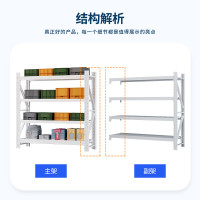 域赢货架仓储超市货架家用置物架仓库储物架重型300kg白色1.5米四层副架