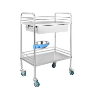 域赢不锈钢推车小推车移动车手术美容不锈钢推车二层小号全抽