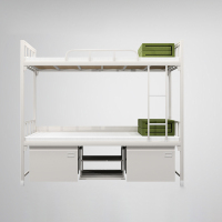 翌嘉YJ-20002双人床宿舍铁架床双层高低床上下铺钢制组合床公寓床含床下柜