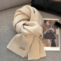 100%纯羊毛围巾~精选澳洲羊毛驼色米色保暖针织围巾百搭男女围脖