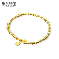 新金珠宝 S925银全光珠手串 小福牌钱币手链 通宝福至民族风银饰1042
