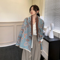 秋冬新款双面保暖围巾印花高级感树叶披肩百搭简约保暖仿羊绒围巾