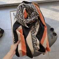 2023冬款仿羊绒围巾女秋冬格子条纹加厚围巾夏季空调披肩源头厂家