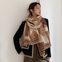 欧美仿羊绒围巾冬季新款保暖厚围脖时尚双面围巾夏空调披肩