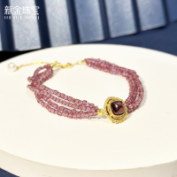 新金珠宝 S925银花朵珍珠手链 心喜小银珠多层手串民族风银饰1042