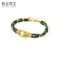 新金珠宝 S925银方牌手链 春酿月孔雀石银珠双层手串民族风1042