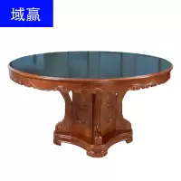 域赢实木餐桌新中式酒店包厢带转盘圆形桌椅组合家用饭桌 1.6米+10椅