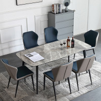 域赢意式极简岩板餐桌椅组合小户型家用亮光大理石长方形桌会议洽谈桌 1.6米