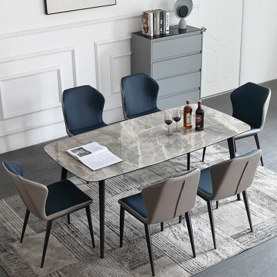 域赢意式极简岩板餐桌椅组合小户型家用亮光大理石长方形桌会议洽谈桌 1.6米