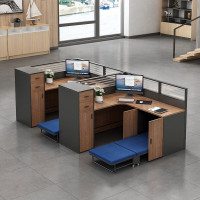 域赢屏风办公桌职员位电脑桌财务桌隔断卡座含折叠午休床7字型2人位