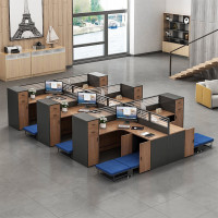 域赢屏风办公桌职员位电脑桌财务桌隔断卡座含折叠午休床干字型6人位