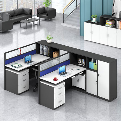 域赢屏风办公桌职员员工位电脑桌工作卡座高隔断财务桌 7字型双人位