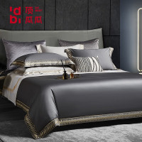 顶瓜瓜100支双股匹马棉绣花四件套 (克里斯蒂) 灰色 180*200CM(适用床尺寸)