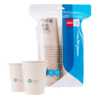 得力 (deli) 一次性纸杯 牛皮纸外层商务双层加厚 19207 竹纤维本色 250ml 50只 单位:包