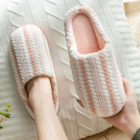 棉拖鞋女士秋冬季2023新款室内家居用防滑加绒厚底保暖条纹毛棉拖