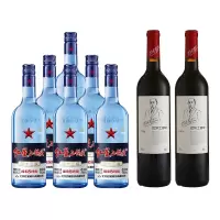 红星二锅头 绵柔8陈酿/纯粮 43度 750ml*6瓶 整箱装白酒+张裕巴狄士多奇DS026干红葡萄酒750ml*2瓶