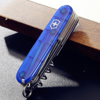 维氏(VICTORINOX)1.3713.T2 瑞士军刀都市猎人91mm户外折叠刀防身小刀透明蓝