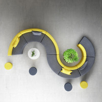 域赢异形沙发转角会客接待沙发休息区沙发简约休闲布艺沙发 S形组合含茶几蘑菇凳