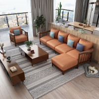 域赢橡胶木沙发新中式沙发布艺沙发原木风现代北欧客厅靠背沙发四人位