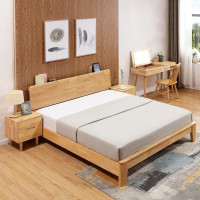 域赢北欧实木床简约现代卧室双人床公寓民宿原木色橡木床裸床1.5米宽