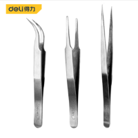 得力(deli) 不锈钢银白镊子3件套 弯头镊子+平头镊子+尖头镊子 DL396003B 货期5-10天
