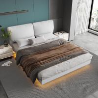 域赢悬浮床意式极简科技布实木双人床主卧软包婚床家具1.5米框架床