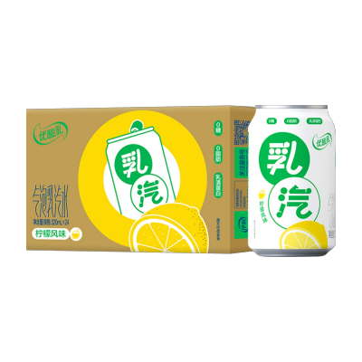 伊利 优酸乳乳汽饮料0脂肪气泡乳柠檬味乳酸菌味整箱批320ml*24罐