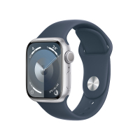 Apple Watch Series 9 (GPS) 41 毫米银色铝金属表壳 风暴蓝色运动型表带 - S/M