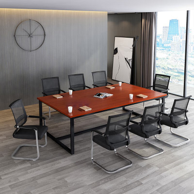 域赢域赢会议桌长条桌洽谈桌现代简约钢架桌板式工作台培训桌1.8米含6椅