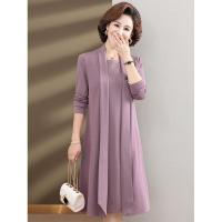 2023新款妈妈装两件套中年女装假两件连衣裙婆婆装秋季新品秋装裙