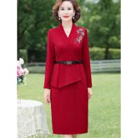 新款妈妈装中年女装40岁假两件中老年婆婆装喜庆连衣裙气质衣服秋