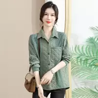中年女士春秋装菱形加厚洋气衬衫外套妈妈小个子韩版拼接时尚上衣