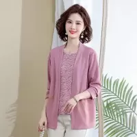 妈妈秋装上衣洋气减龄2023新款中老年人女薄款长袖印花针织小衫