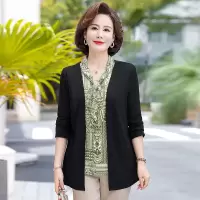 中年妈妈秋装洋气长袖假两件针织上衣40岁中年女春秋薄款系带小衫