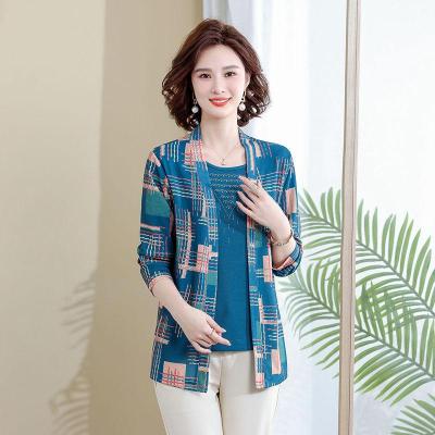 妈妈秋装上衣新款套装40岁50中老年女装春秋季两件套洋气打底小衫