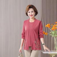 妈妈秋装上衣洋气减龄2023新款中老年人女薄款长袖绣花针织小衫