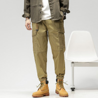 年轻时尚裤子男棉立体口袋卡其色舒适百搭休闲工装裤男士秋冬新款